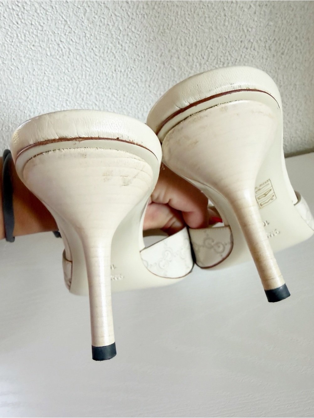 Gucci White Guccissima GG Horsebit Leather Mule Heels Size 10B Mystic White - Picture 10 of 14